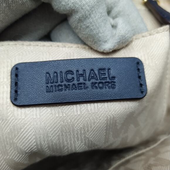 Michael Kors Navy Blue Canvas Leather Trim Double Handle Tote Shoulder Bag - Picture 10 of 16